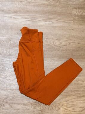 Happy Nation Girls Orange Ankle Leggings Medium 10 Stretch Athletic Performance